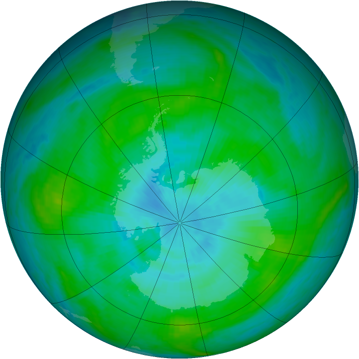 Antarctic ozone map for 19 February 1982